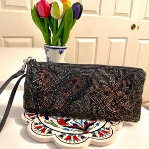Liz Claiborne beaded butterfly wristlet, beaded clutch VIRAL beaded bag
